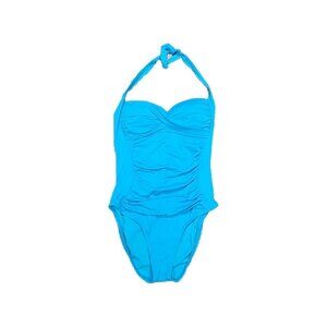 Liz Claiborne Size 10 Womens 1 Piece Swimsuit Rouched Tummy Aqua Blue Halter
